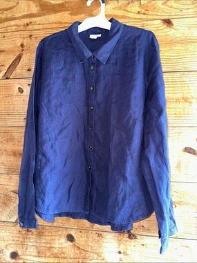 J.Jill 100% Linen Navy Blue Button-Up Shirt